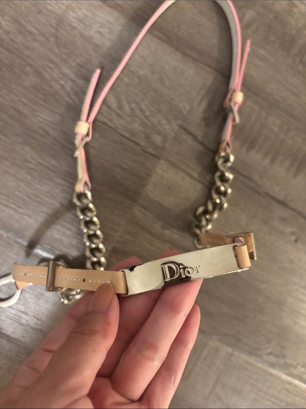 Dior Beige Leather and Silver Chain Belt